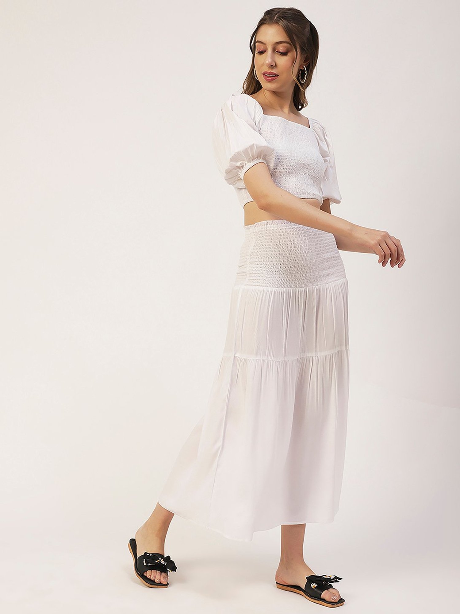 Moomaya White Midi Skirt