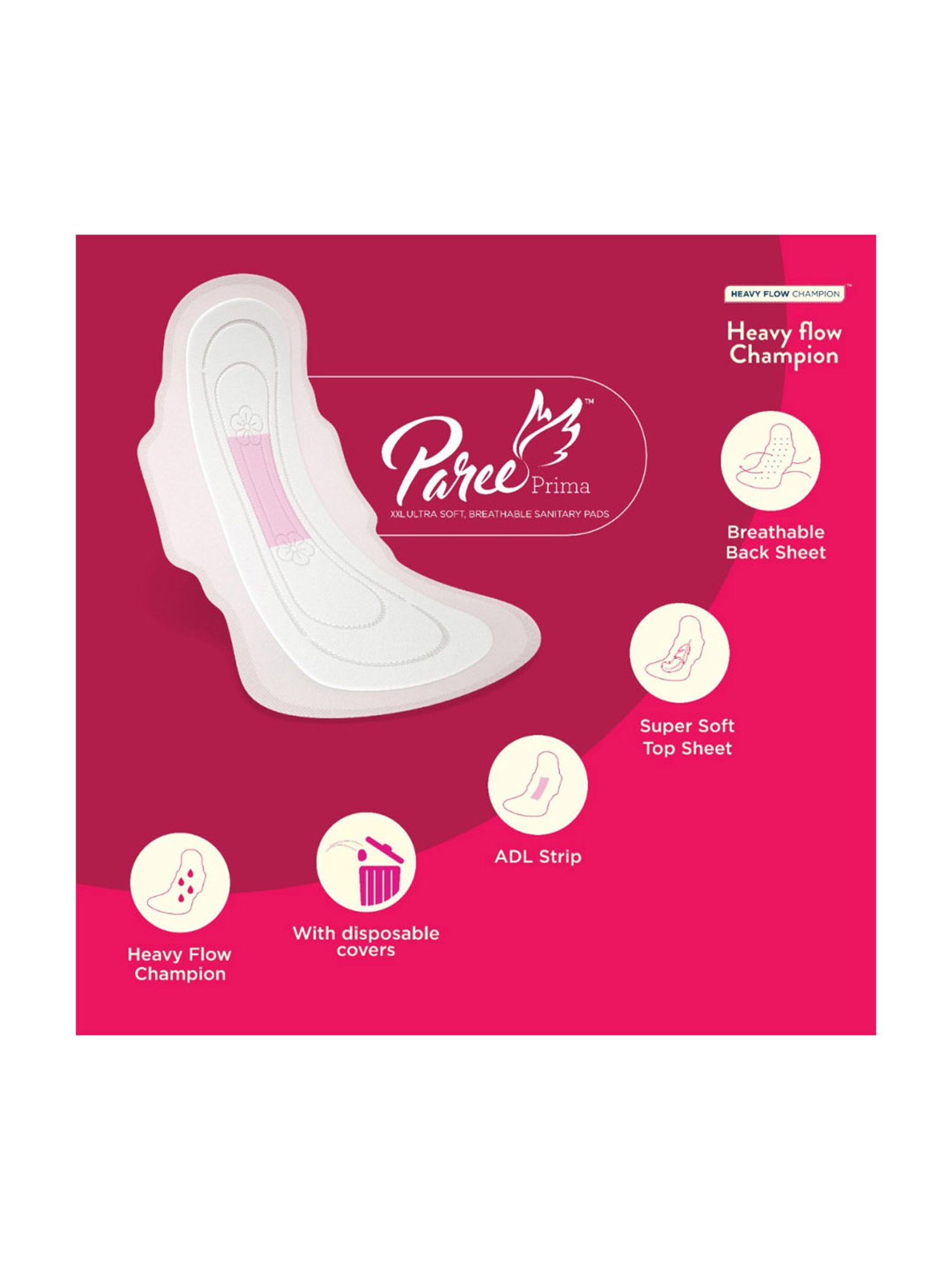 Paree Prima Ultra Soft Sanitary Trifold XXL Pads for Women - 20 Pcs