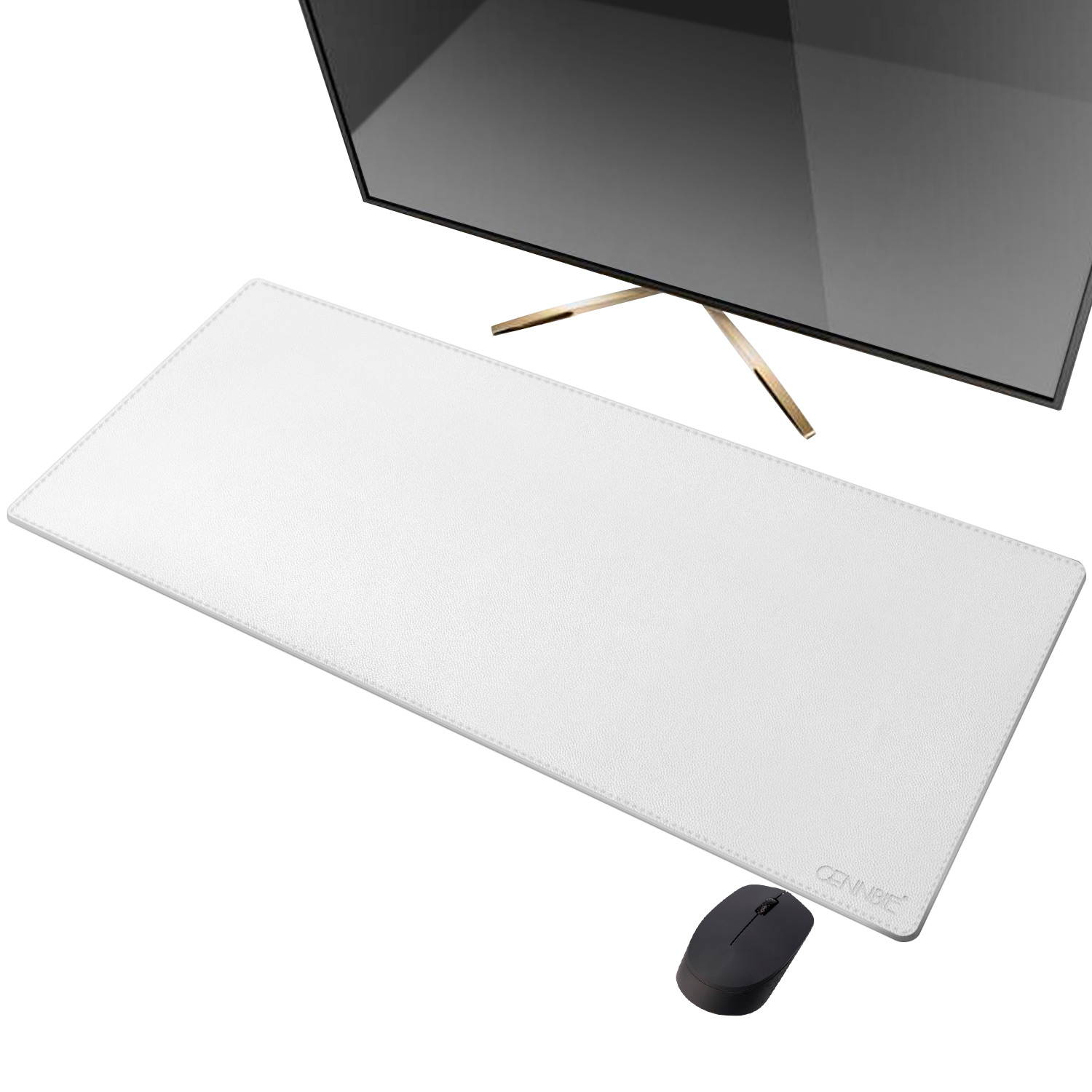 CENNBIE Extended Leather Gaming Mouse Pad/Mat, Large Office Writing Desk Computer Leather Mat Mousepad,Waterproof 35.5"x15.5"(White)