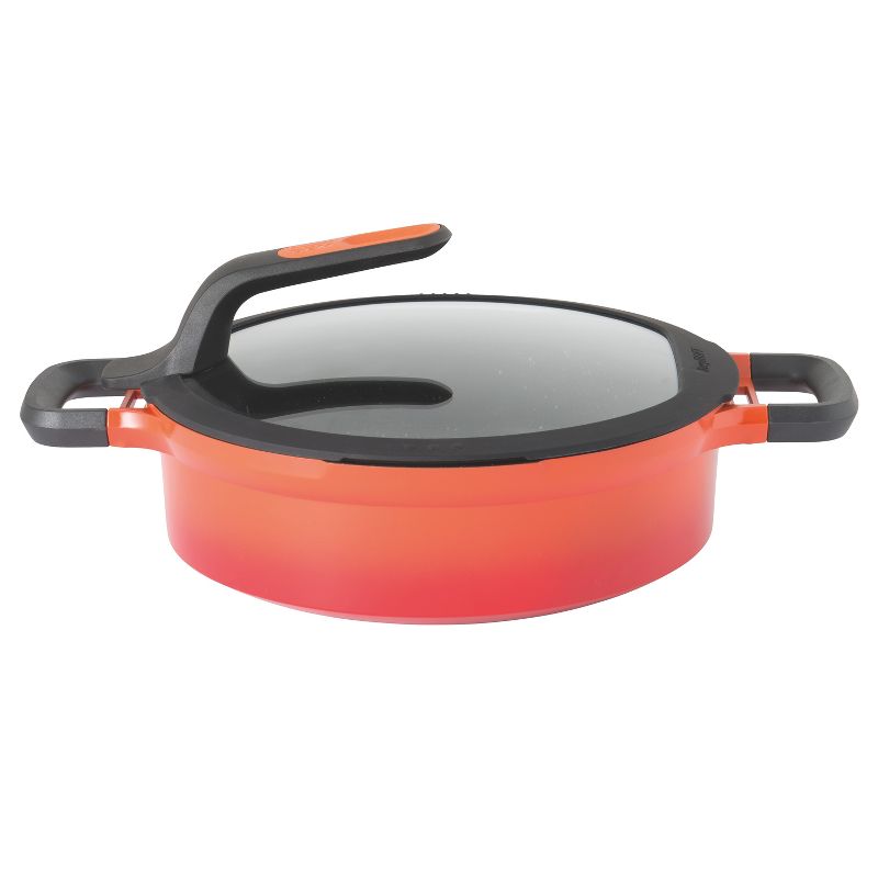 BergHOFF GEM  Cast Aluminum Nonstick  10.25" Covered Two-Handle Saute Pan, Carribean Red, Stay Cool