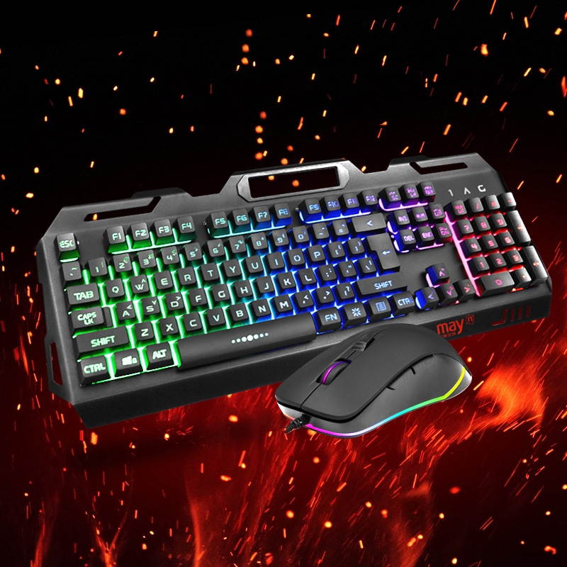 Ngame N1 Cool Exterior Waterproof USB  Wired Colorful Backlit,  Double-shot Molding Keycaps  Keyboard And 2400 DPI RGB Light Effect Mouse Combo For Office And Game, Metal Panel - Black