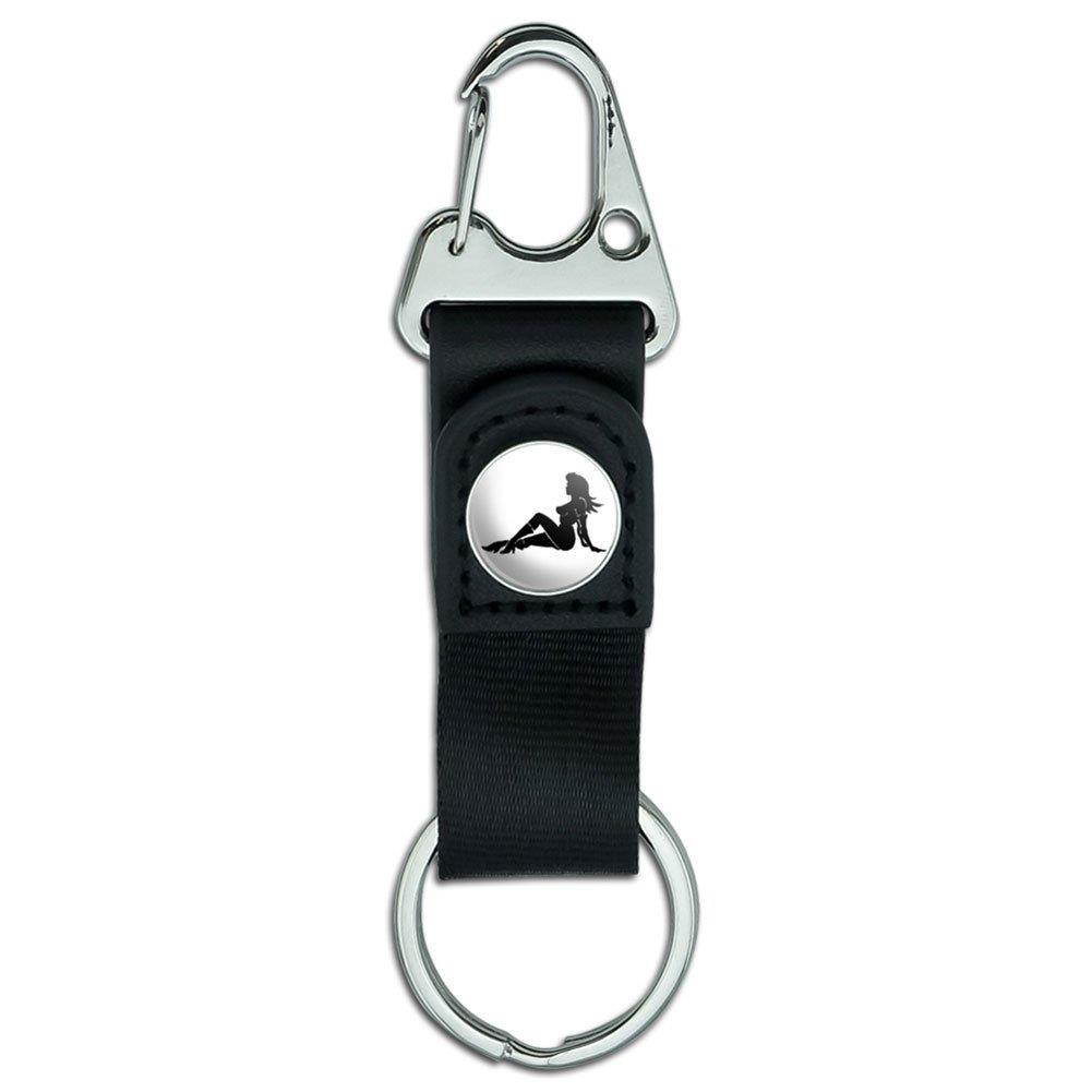 Belt Clip On Carabiner Leather Keychain Fabric Key Ring Symbols - Sexy Mudflap Girl