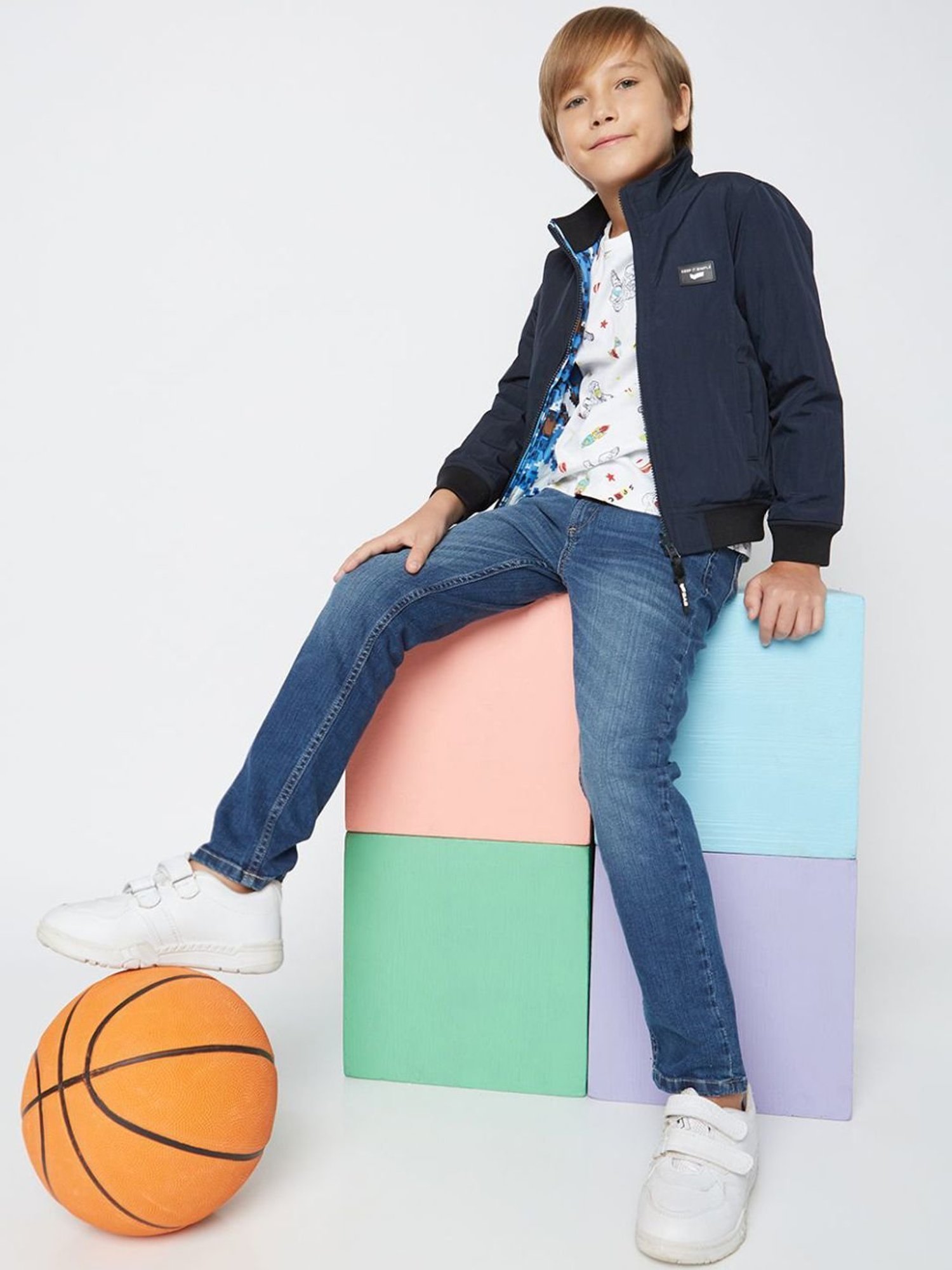 GAS Kids Navy Regular Fit Full Sleeves Reversible Jacket