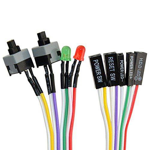 4-in-1 PC Power Reset Switch HDD LED Cable Light Wire Kit Assembly for PC,ATX PC Desktop Case Power On Off Reset Switch Cable with 2 x LED Lights, Computer Case LED Light ATX Power Supply Reset