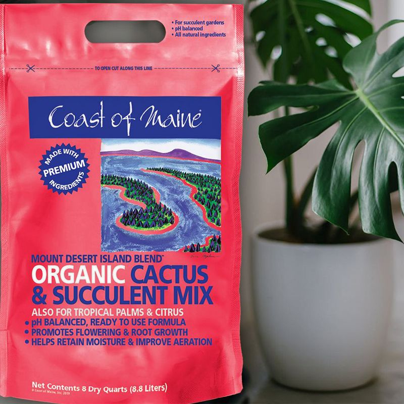 Coast of Maine Indoor Outdoor Mount Desert Island Blend Organic Cactus and Succulent Potting Soil Mix with Beneficial Nutrients, 8 Quart Bag