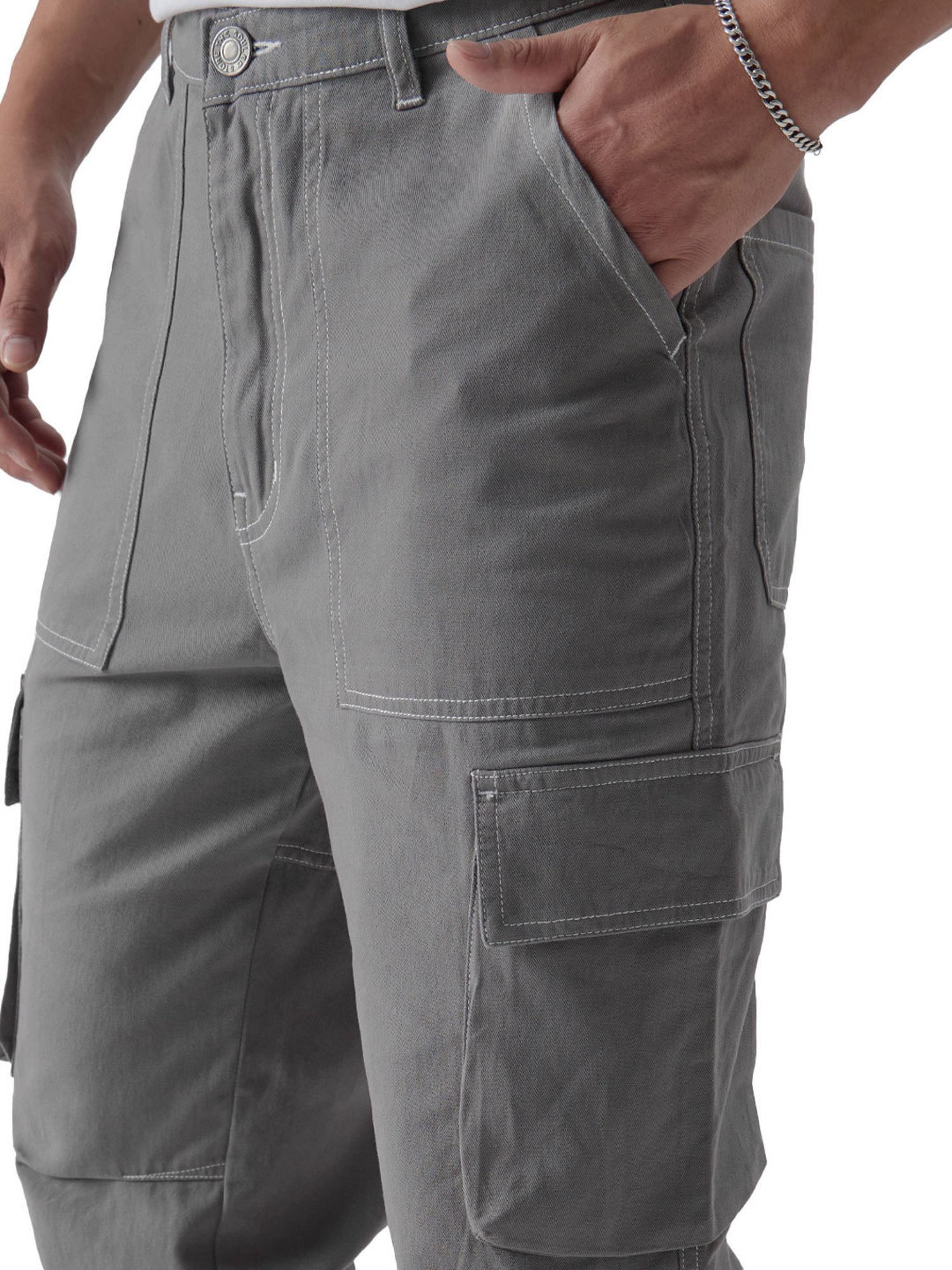 The Souled Store Grey Relaxed Fit Cargo Pants