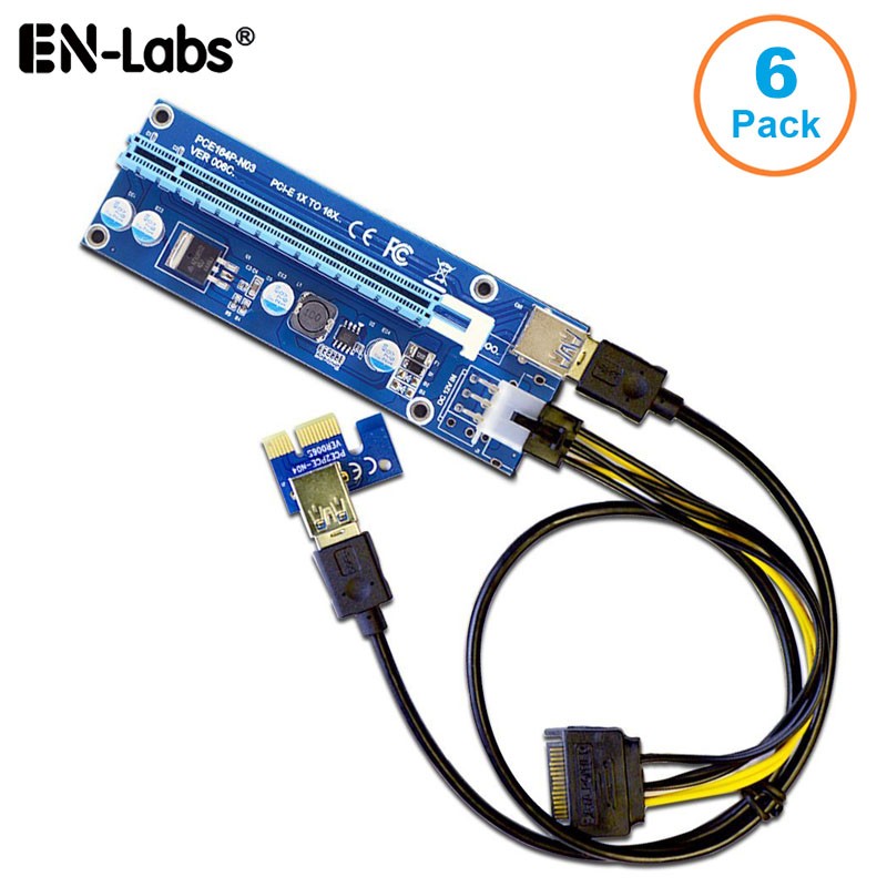 3 Pack 6-Pins PCI-e VER 006C PCl-E 16x to 1x Powered Riser Adapter Card with 2ft USB 3.0 Extension Cable &  SATA to PCIe 6pin Power Cable GPU Riser Adapter Ethereum Mining ETH