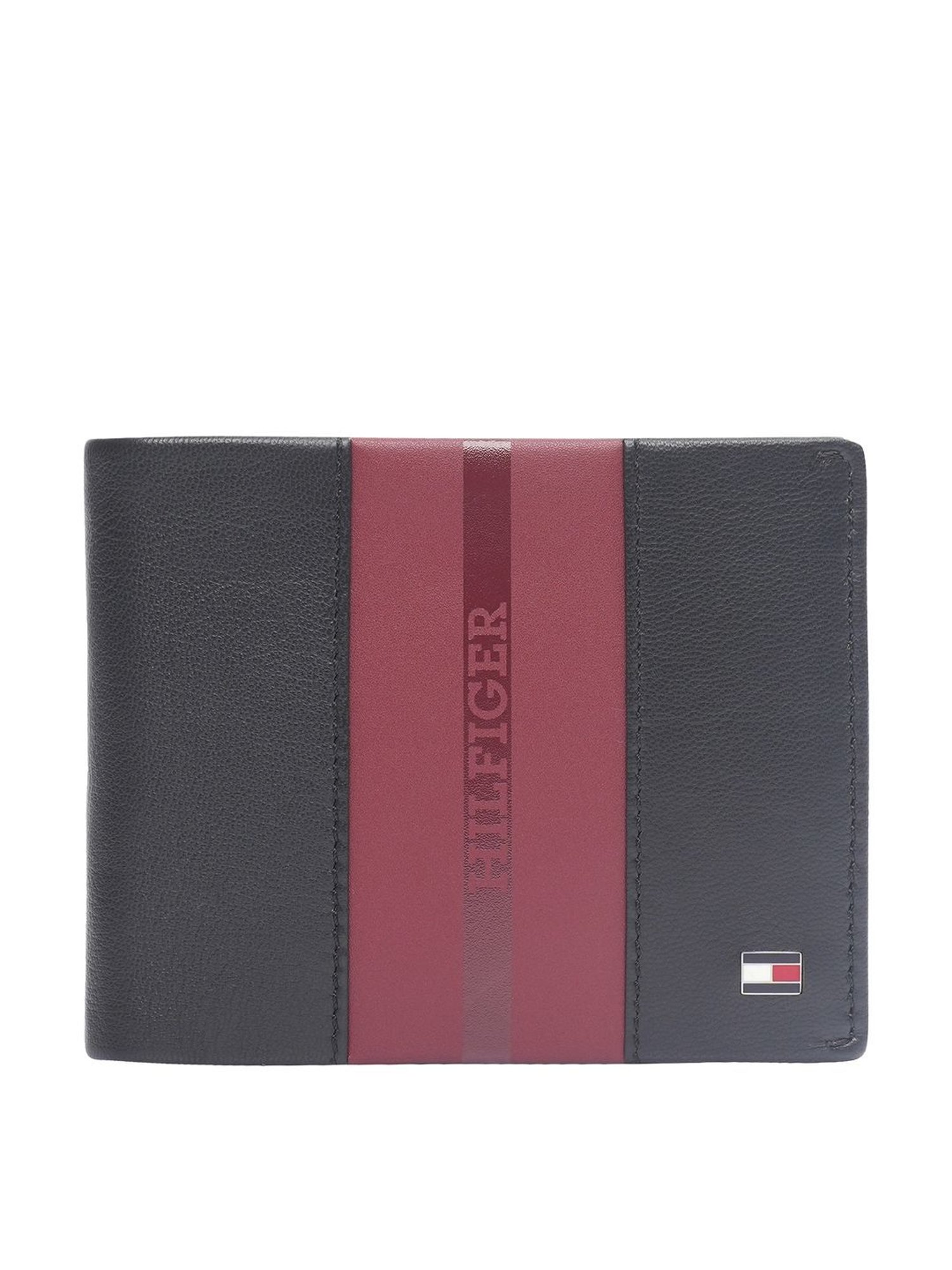 TOMMY HILFIGER Alimos Black & Wine Casual Leather Bi-Fold Wallet for Men