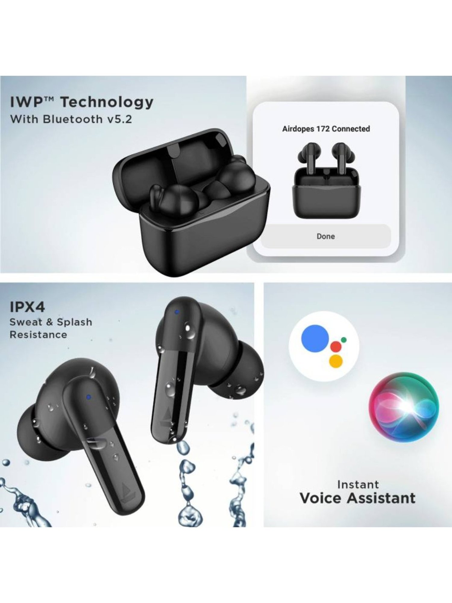 Boat Airdopes 172 True Wireless with ENx & Beast Mode - Stunning Black