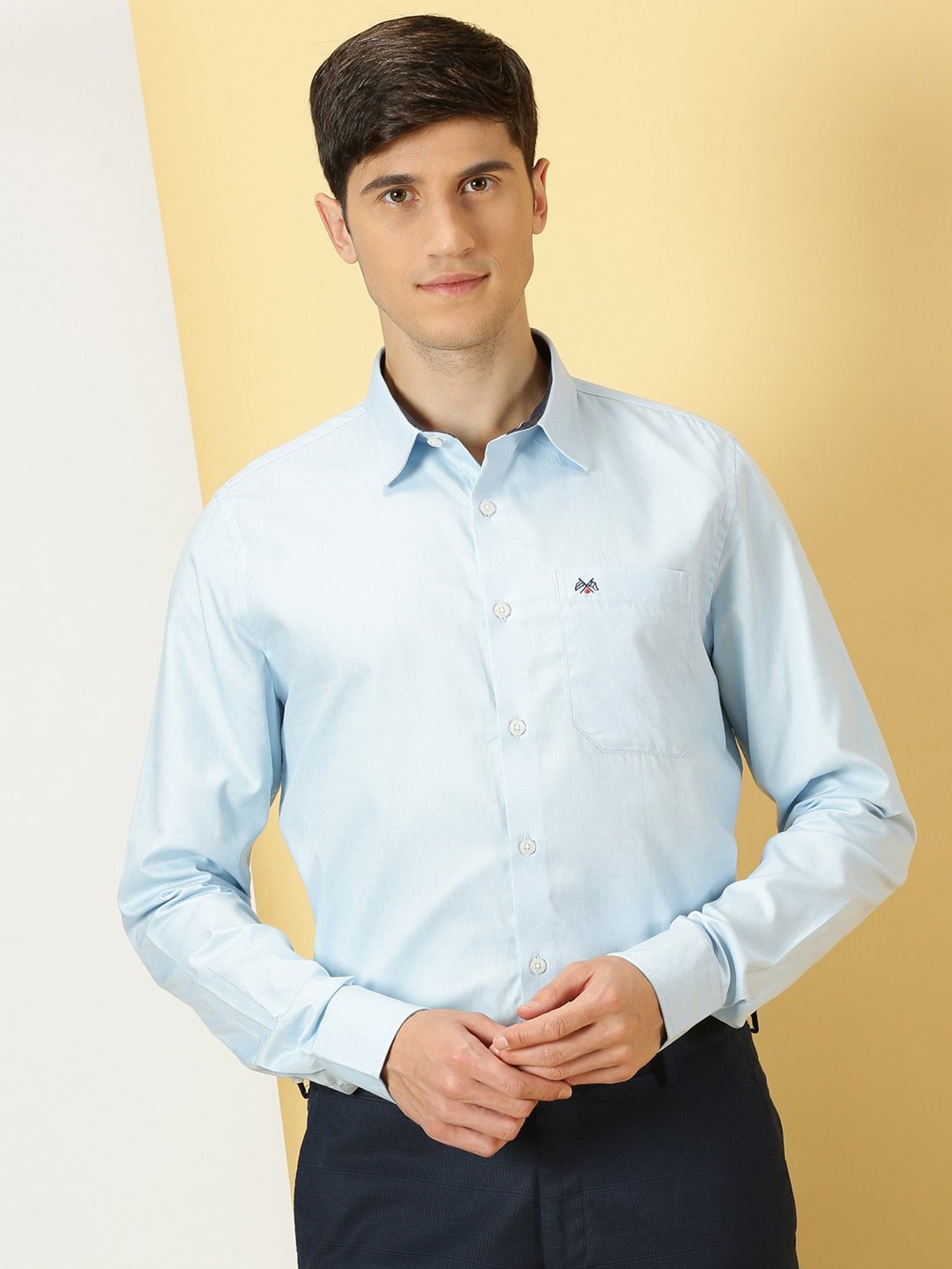 Thomas Scott Ice Blue Slim Fit Self Design Cotton Shirt