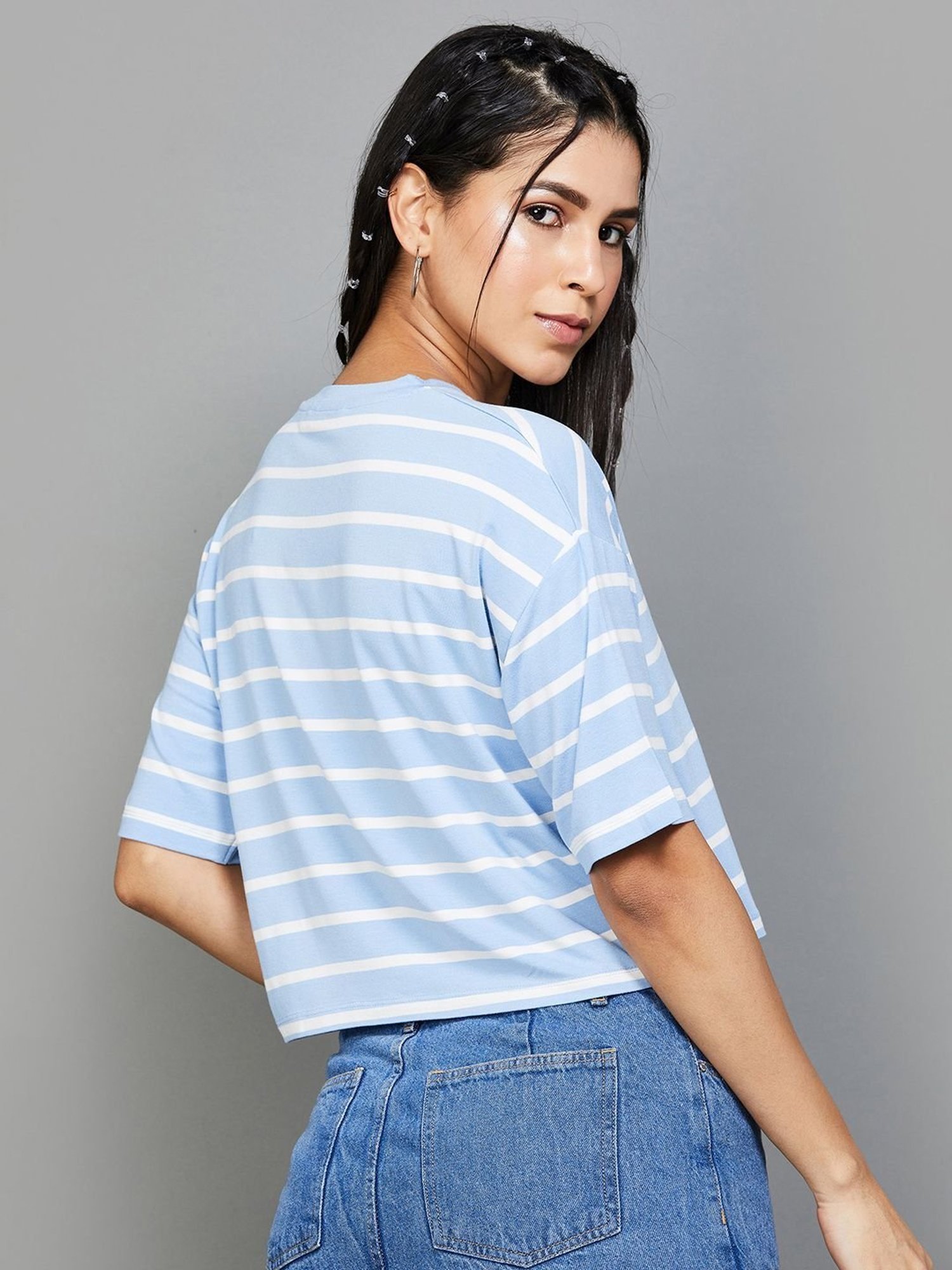 Ginger by Lifestyle Blue Striped Crop Top