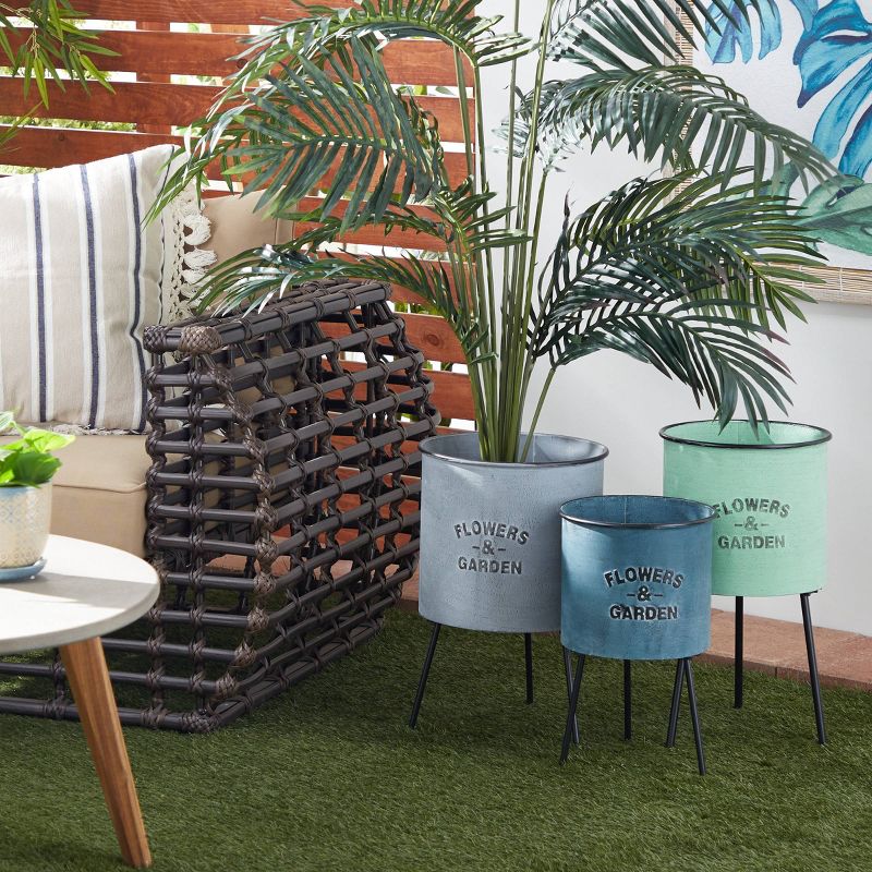 Set of 3 Metal Planters with Flower and Garden Labeling - Olivia & May