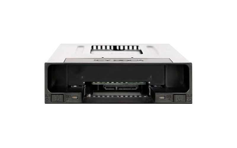 Icy Dock FlexiDOCK MB795SP-B Drive Enclosure for 5.25" Serial ATA/600, 6Gb/s SAS - Serial ATA/600 Host Interface Internal - Black - 2 x HDD Supported