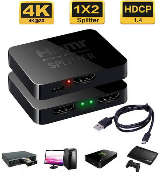 HDMI Splitter 1 in 2 Out -Wanmingtek 4k HDMI Splitter 1 x 2 for Dual Duplicate Monitors Support 3D 4K@30HZ Full HD 1080P for Xbox PS4 Blu-Ray Player HDTV