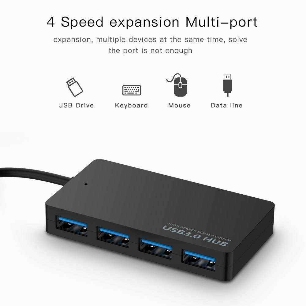 4-Port USB 3.0 Hub, USB Ultra Slim Data Hub Adapter, Compatible for MacBook Air, Mac Mini, iMac Pro, Microsoft Surface, Ultrabooks,PC, Laptop and Other USB Devices, USB Splitter(Black)