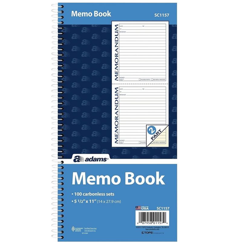 Adams Memo Message Pad, 5.5 x 11, Ruled, White SC1157