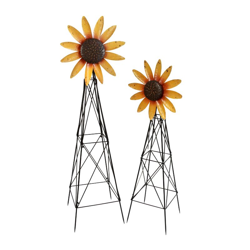 Gerson International Assorted Metal Spinner Sunflower Windmills, Set of 2