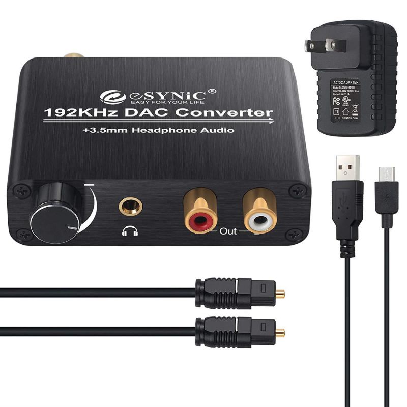 192kHz DAC Converter ESYNIC Digital to Analog Converter Volume Control Digital Optical Coaxial Toslink to Analog Stereo L/R RCA 3.5mm Audio Adapter for Xbox DVD Blu-ray PS3 PS4 AV Amps Cinema Systems