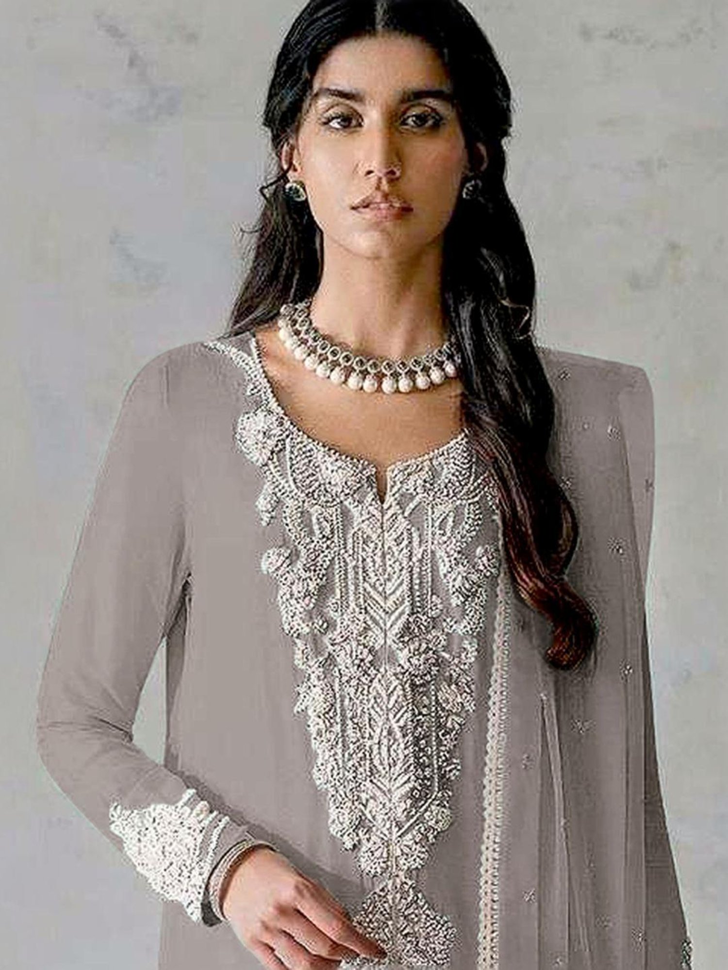 Odette Grey Embroidered Unstitched Dress Material