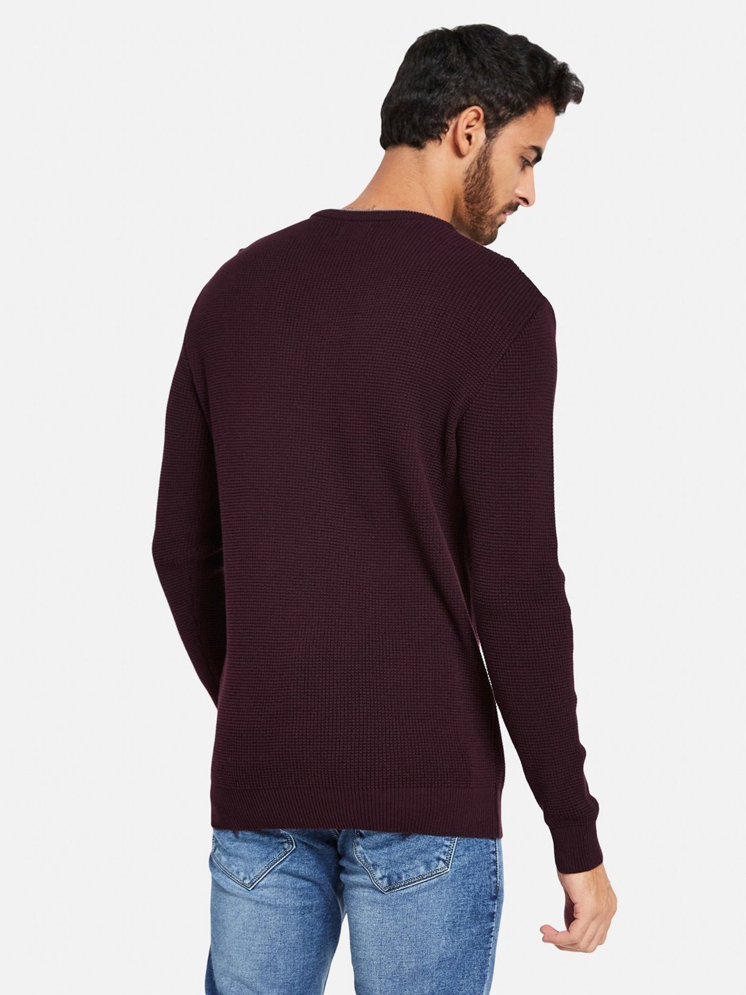 METTLE Wine Cotton Regular Fit Sweater