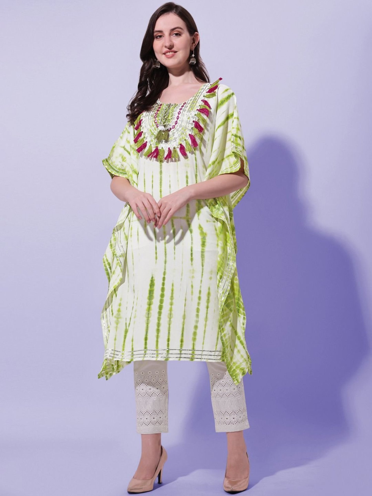 MIRCHI FASHION Green Embroidered A Line Kaftan