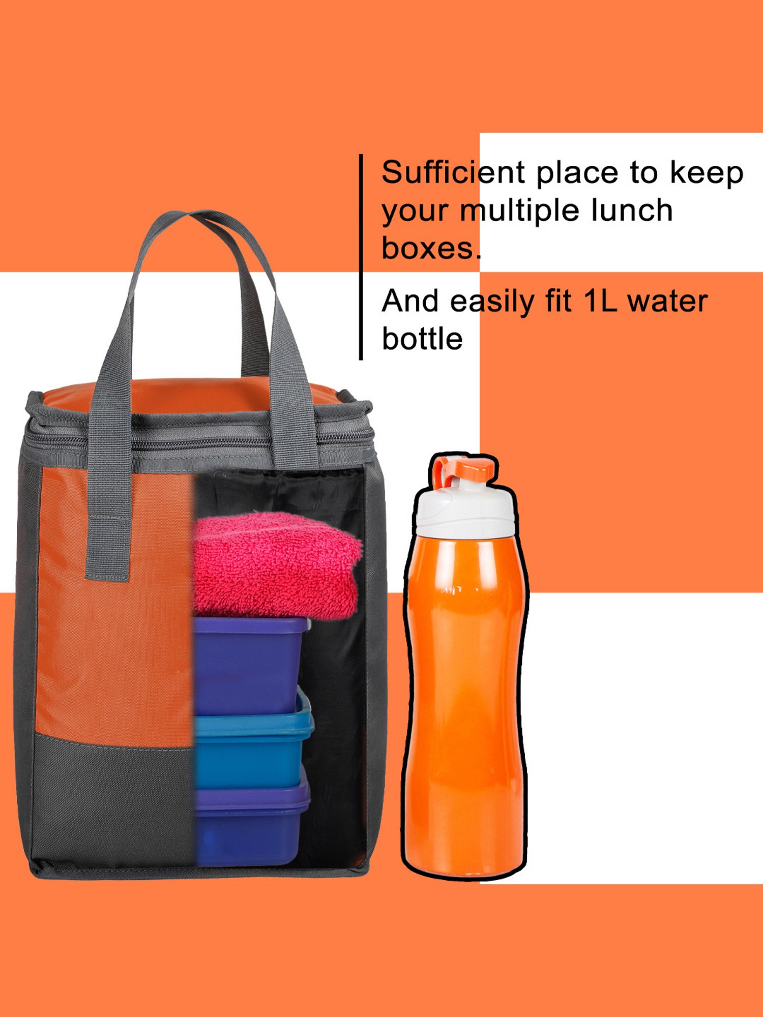 F Gear Soiree Grey Orange Medium Lunch Bag