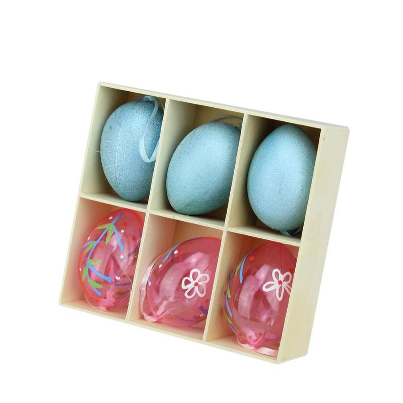 Northlight 6ct Glitter and Transparent Spring Easter Egg Ornaments 2.25" - Blue/Pink