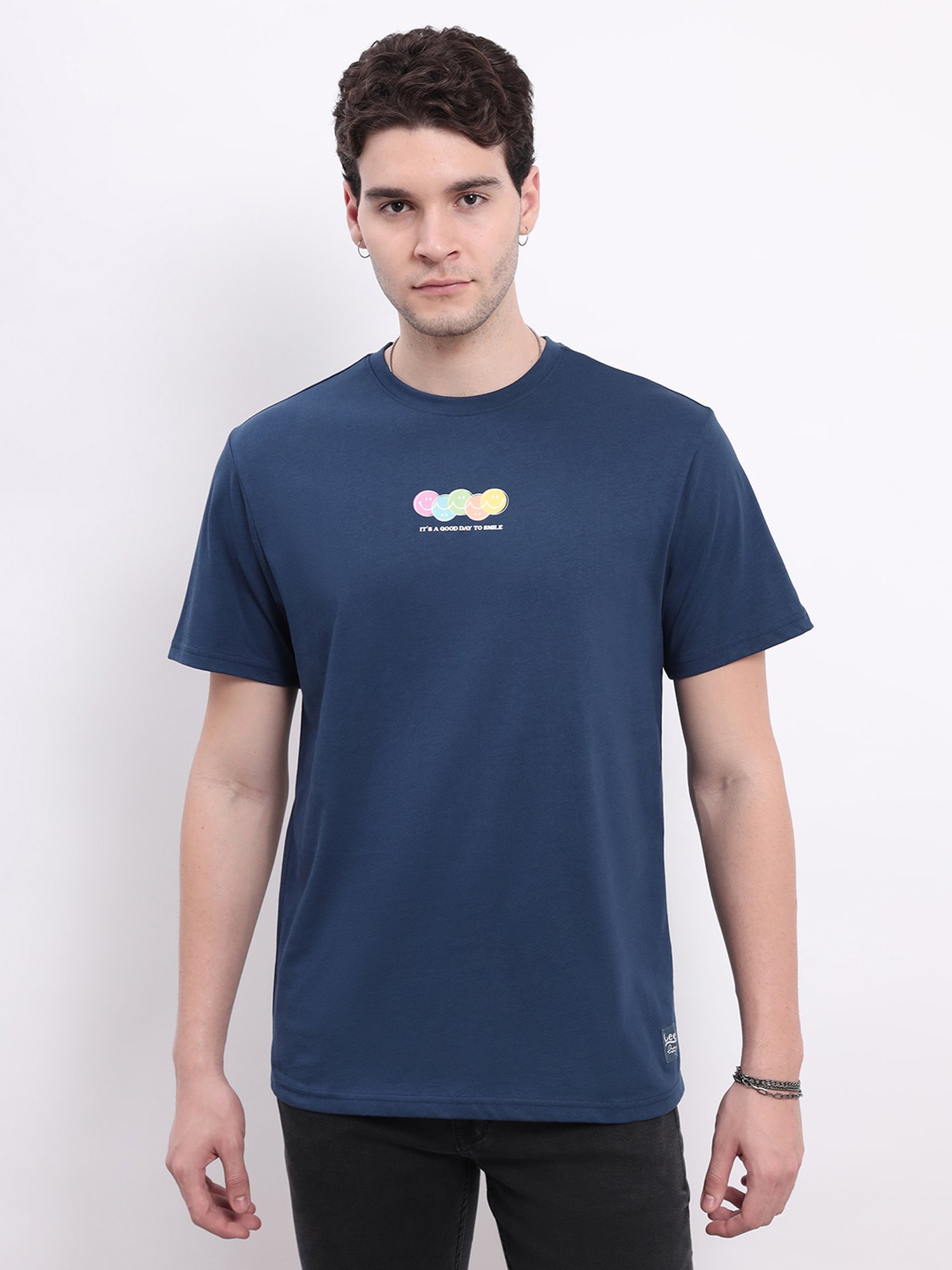 Lee Navy Comfort Fit Graphic Print Cotton Crew T-Shirt