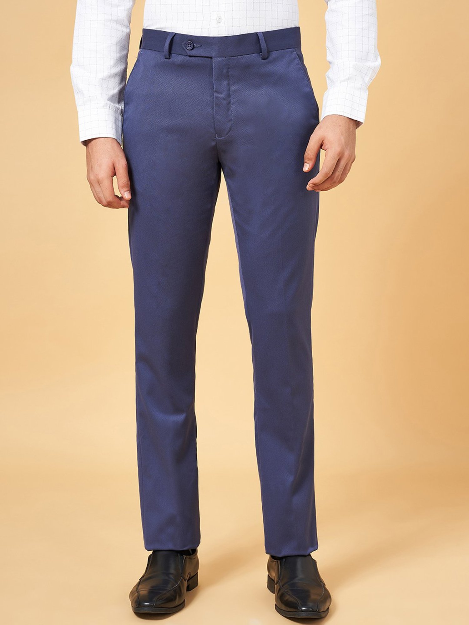 Peregrine by Pantaloons Blue Slim Fit Flat Front Trousers