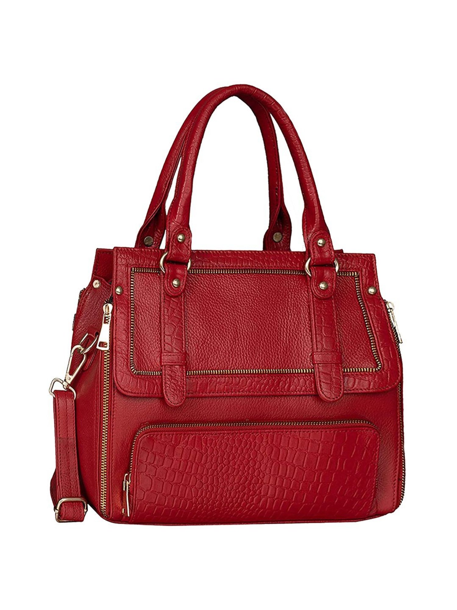 HiLEDER Red Solid Medium Satchel Handbag