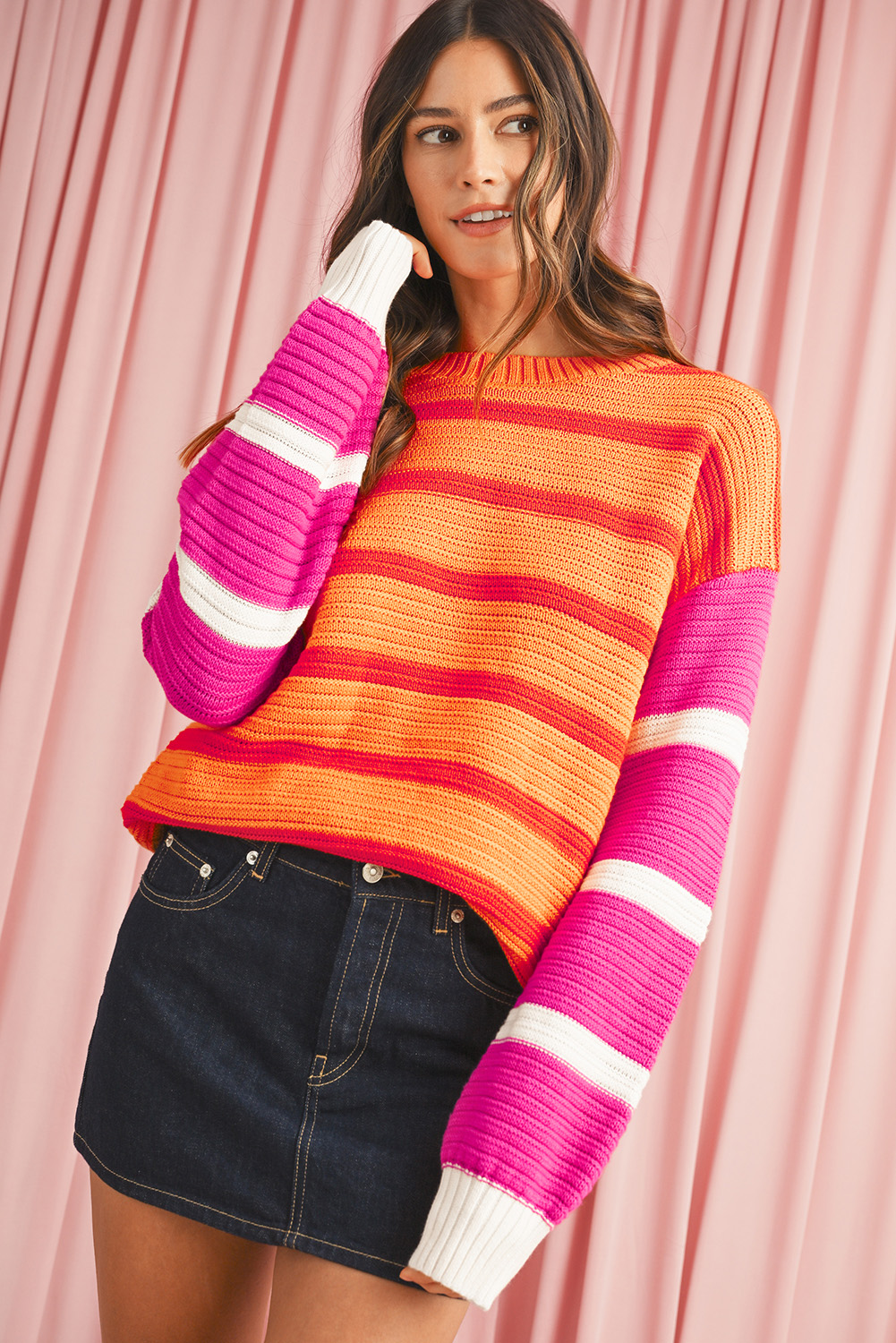 Pink Merry & Bright Pop Up Letter Waffle Knit Sweater