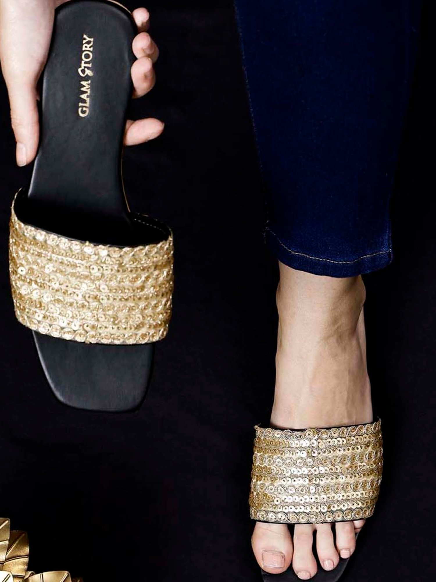 Glam Story Women's Gold Ethnic Sandals