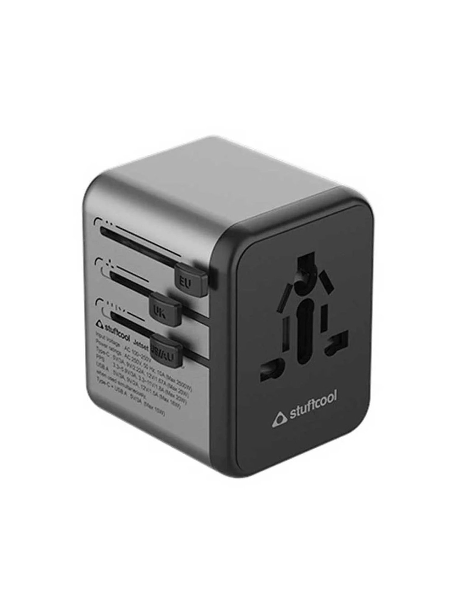Stuffcool Jetset Universal World Travel Adapter with PD20W Type C port (Black)