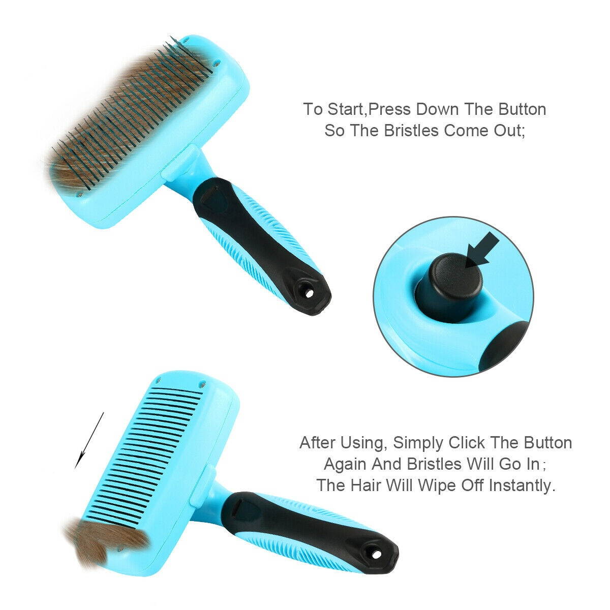 Dog Grooming Self Cleaning Slicker Brush Pet Comb Shedding Tool Long Hair Fur