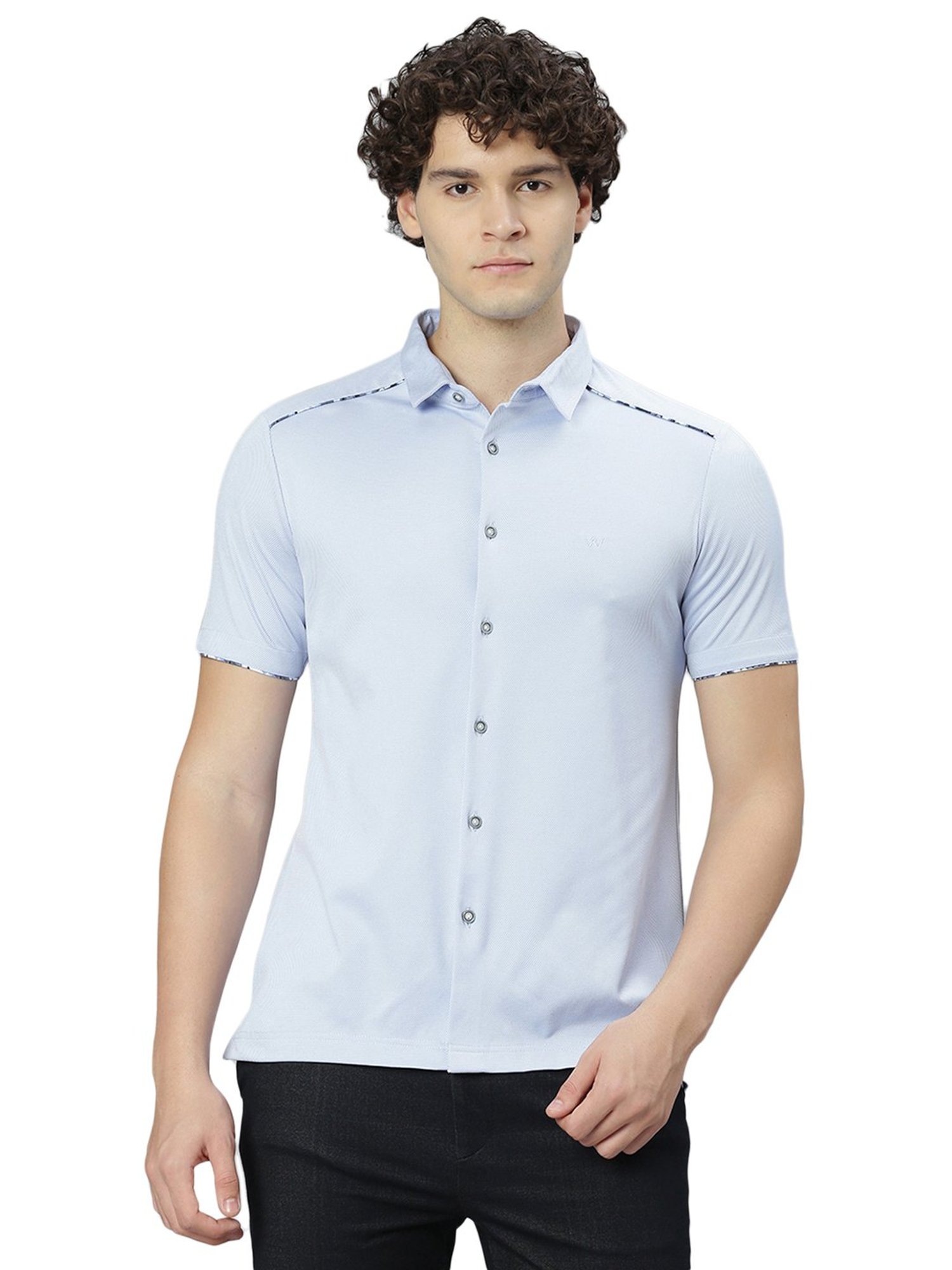 Slowave Sky Blue Regular Fit Printed Shirt