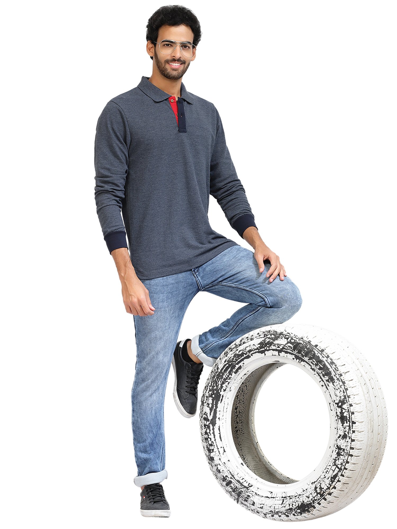 Kalt Dark Blue Melange Regular Fit Polo T-Shirt