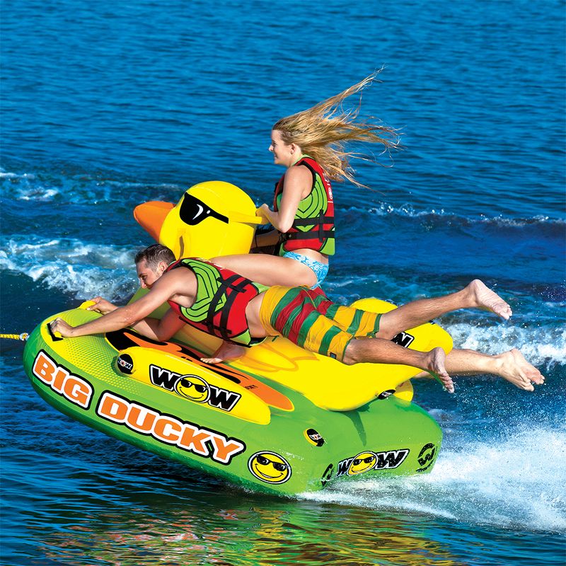 WOW Watersports 18-1140 Heavy Duty Big Ducky 1, 2, or 3 Person Lake Ocean Inflatable Towable Tube, Yellow