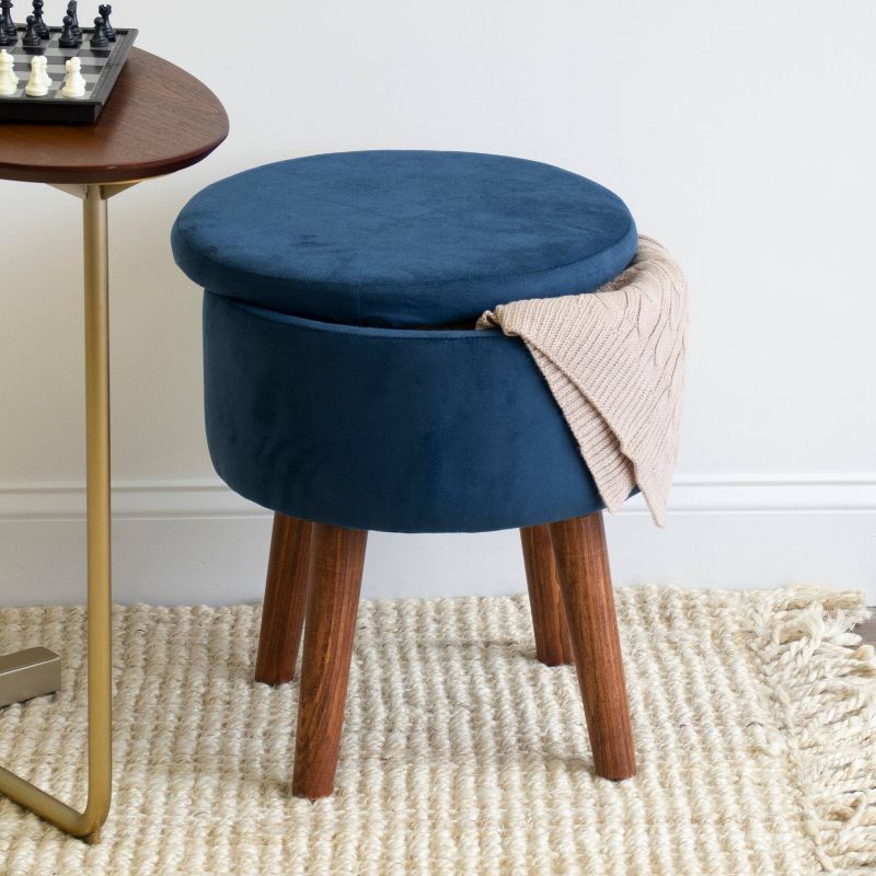 Sloan Round Velour Storage Ottoman Blue - Humble Crew