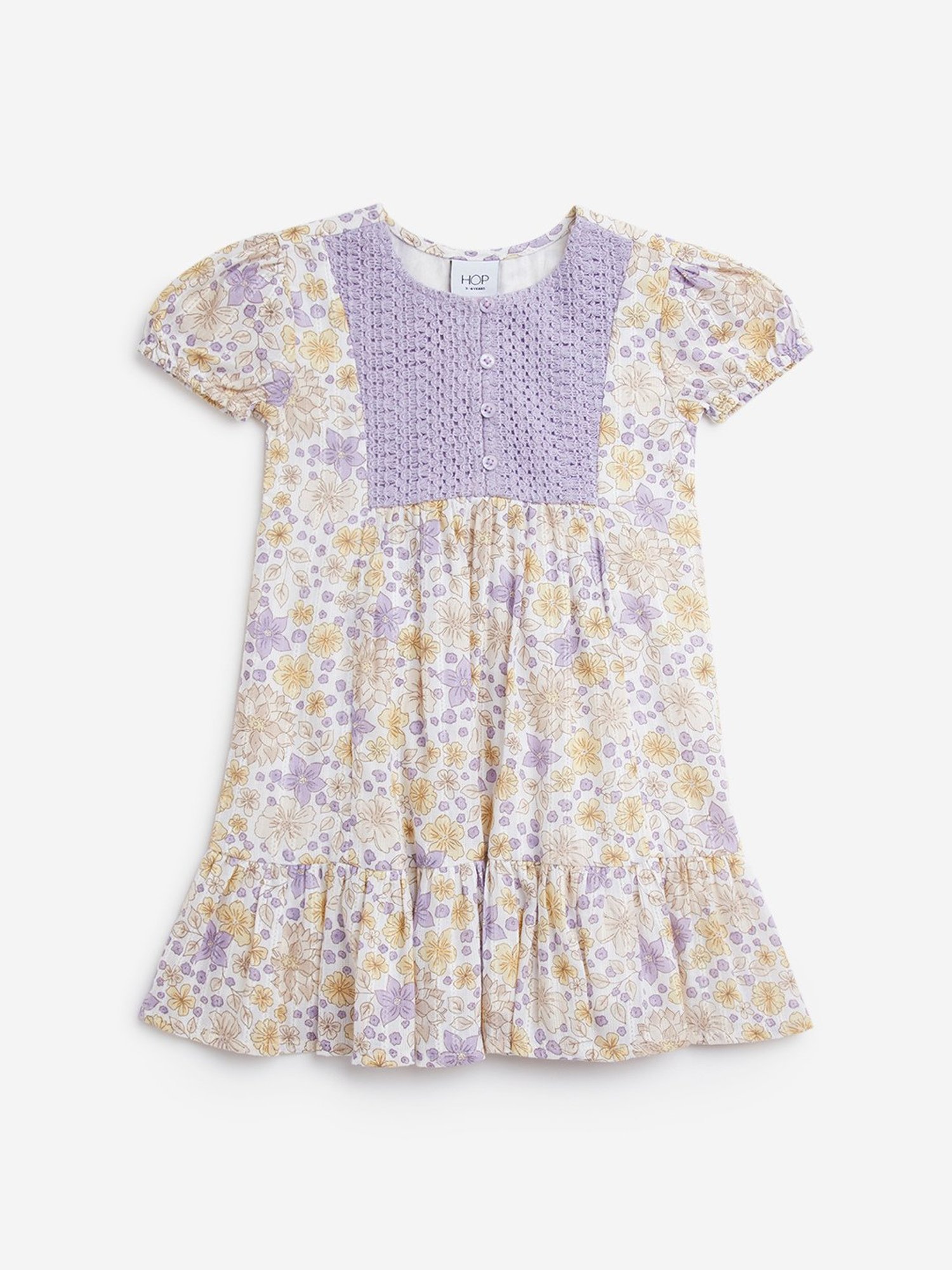 HOP Kids by Westside Lilac Floral Design Drop-Waist Cotton Dress