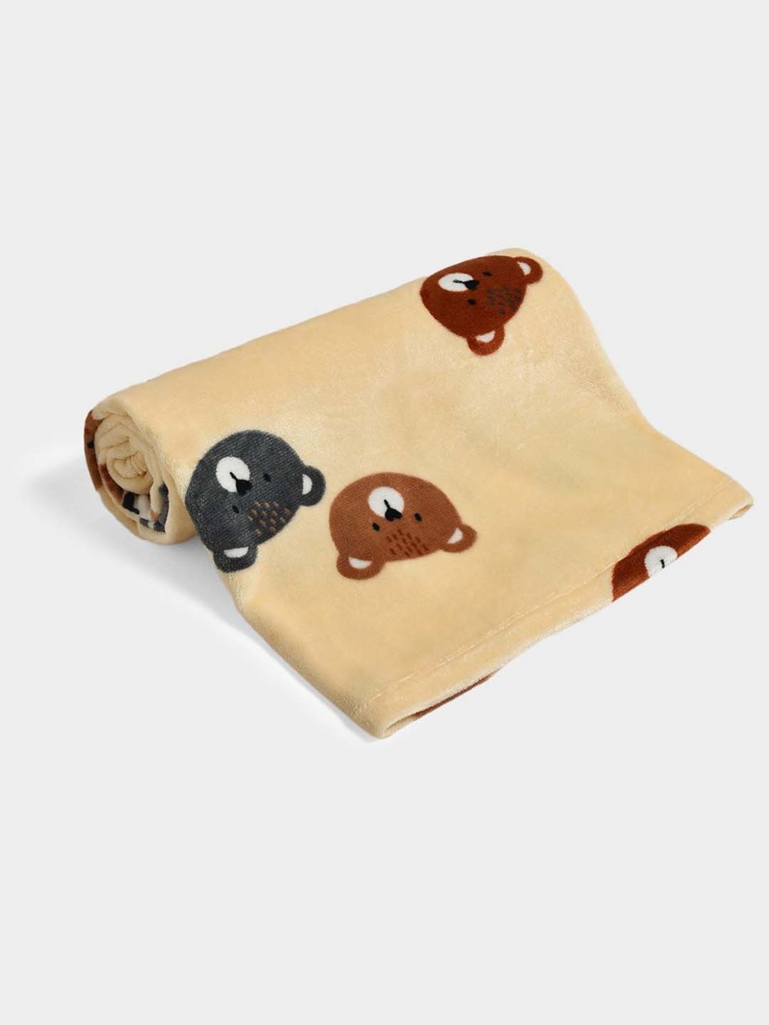 MiArcus Cream Polyester 210 GSM Face Printed Flurry Knitted Blanket