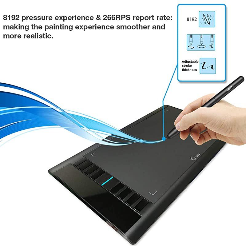 M708 Graphics Tablet 10 x 6 inch Large Active Area Drawing Tablet with 8 Hot Keys 8192 Levels Pen  M708 Graphic Tablets for Paint Digital Art Creation Sketch