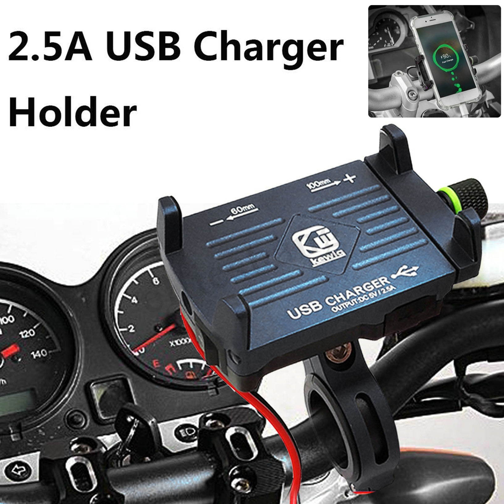 Universal Full Aluminum Motorcycle Motorbike Phone Holder Mount USB Fast Charge
