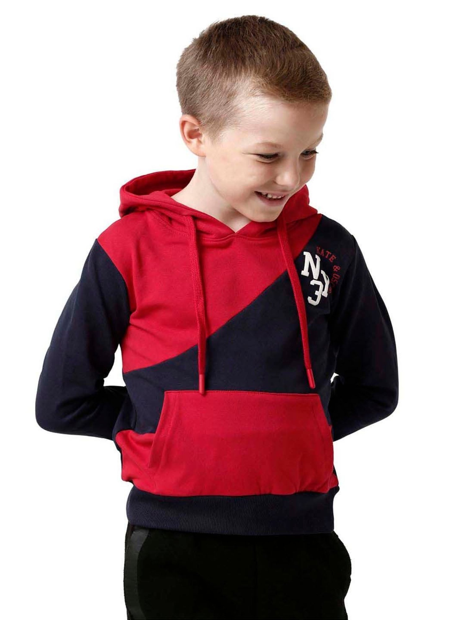 Kate & Oscar Kids Red & Navy Cotton Color Block Full Sleeves Sweatshirt