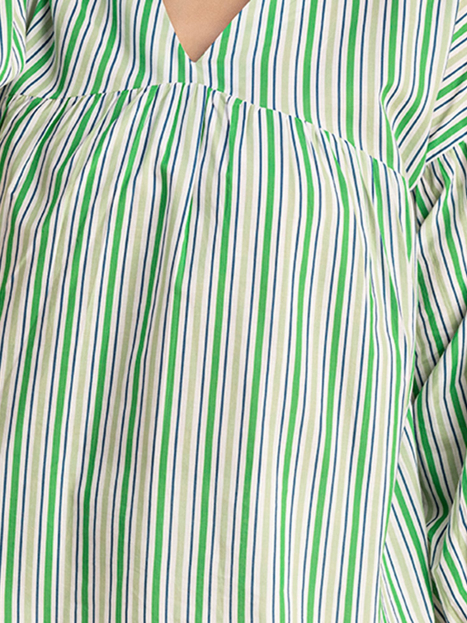 Moomaya Green Cotton Striped Top