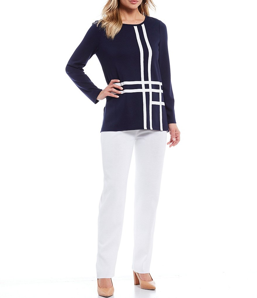 Misook Long Sleeve Crew Neck Offset Line Tunic