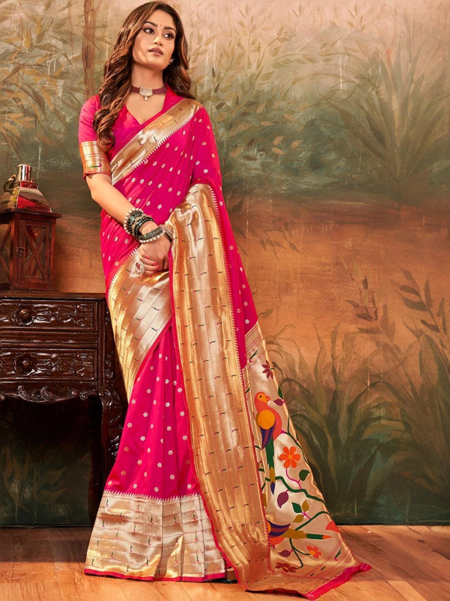Unnati Silks Grey Cotton Printed Saree With Unstitched Blouse