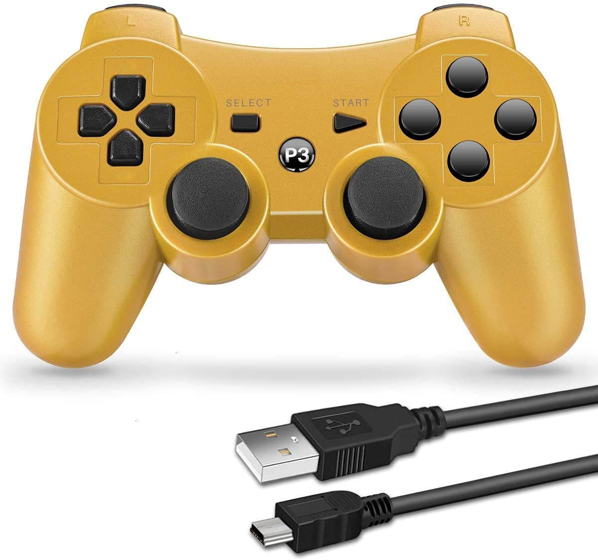 Controller Replacement for PS-3 Controller, Wireless Move/Motion Controller Gamepad with Upgraded Joystick Compatible with Play-Station 3 (Black) 2 Pack