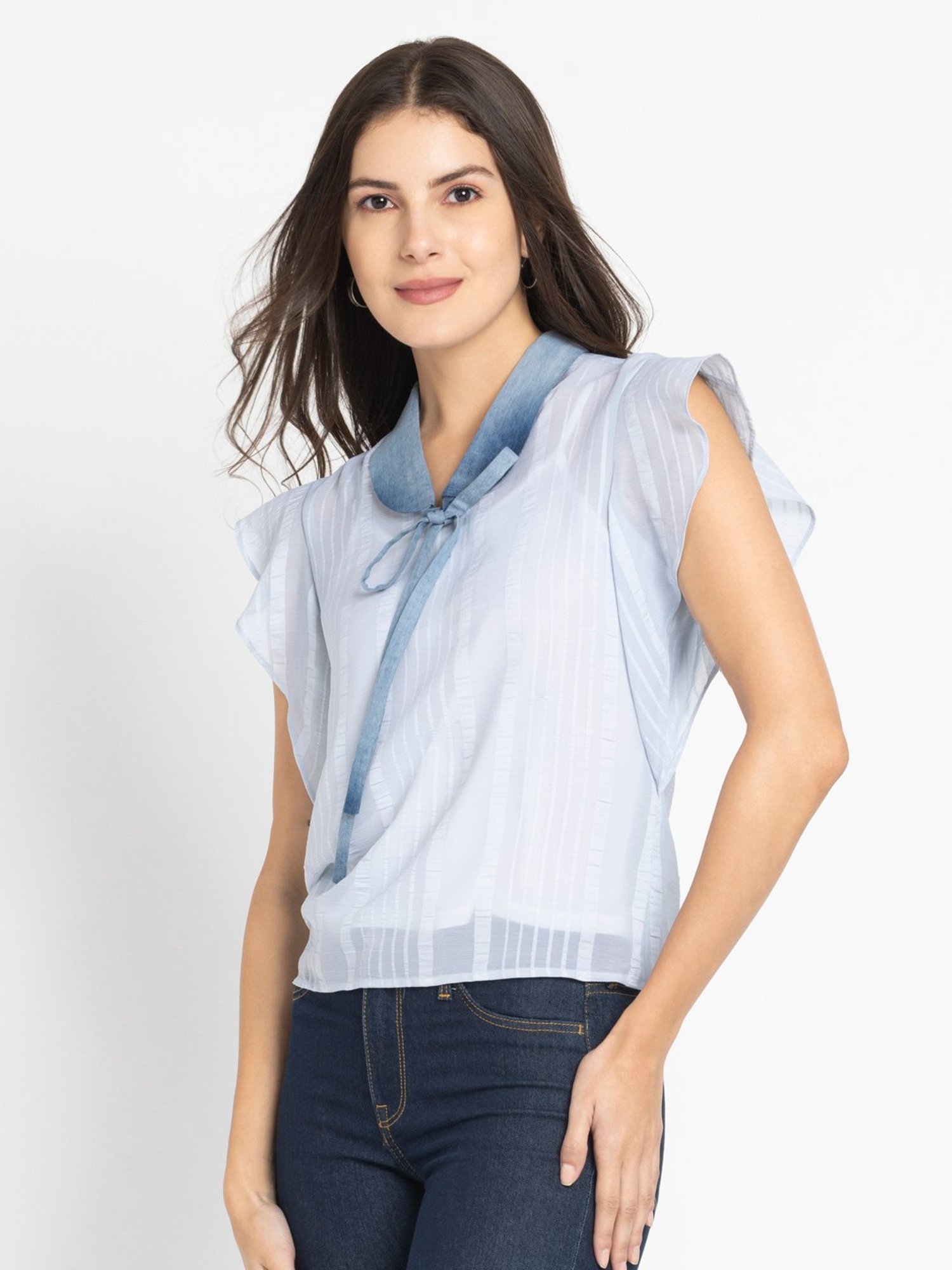SHAYE Blue Striped Top