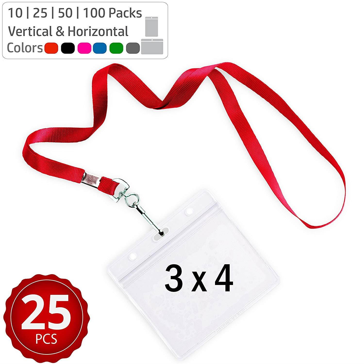 Durably Woven Lanyards & 3 x 4 Horizontal ID Badge Holders ~Premium Quality, Waterproof & Dustproof ~ for Moms, Teachers, Tours, Events, Businesses, Cruises & More (25 Pack, Red) by Stationery King