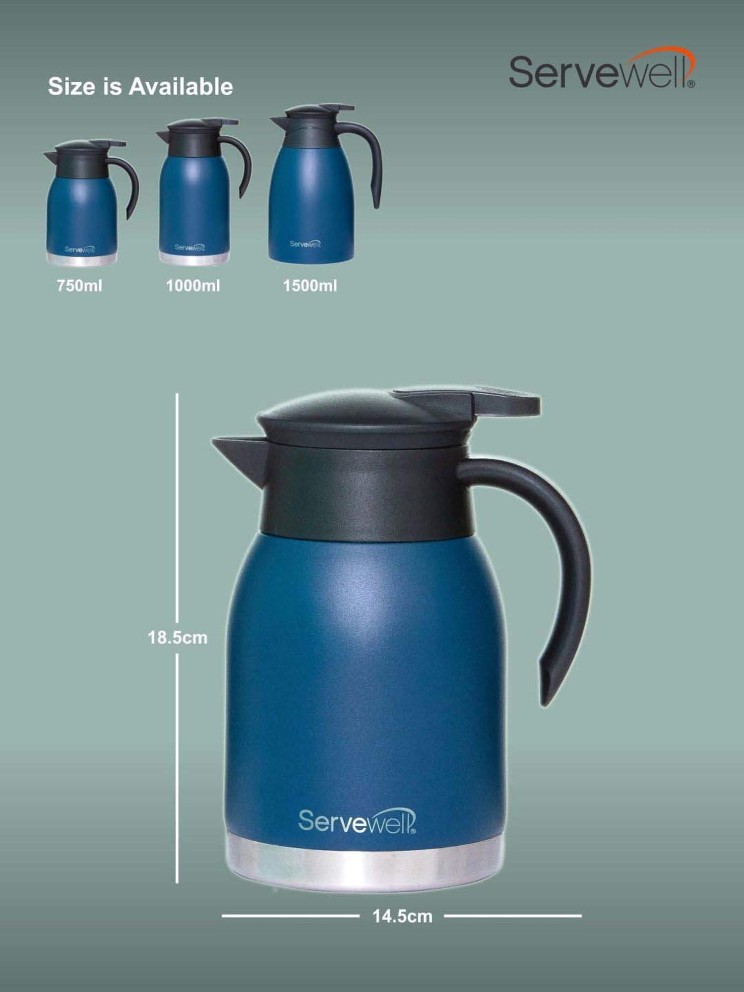 Servewell Navy Blue Steel Heron Ss Vacuum Jug (0.75 L)